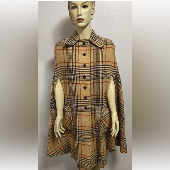 Cool Vtg 70’s NWT The Bird Cage Nova Check Plaid Wool Mod Cape Poncho Coat - Picture 2 of 15